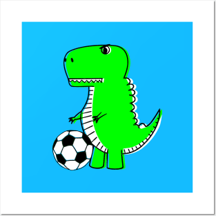 Green Dinosaur Loves Soccer Posters and Art